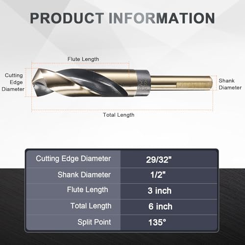 uxcell 29/32" Drill Bit 1/2" Reduced Shank 3-Flat M35 5% Cobalt HSS - size: 29/32" with 1/2" Shank