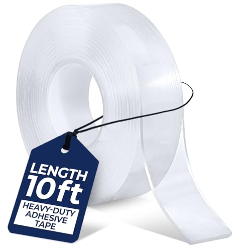 Perco Double Sided Mounting Tape Roll, Clear Nano Tape, 1"x120" (10 ft) – Strong Reusable Adhesive for Wall, Shelves, Picture Hanging, Posters, Décor, Crafts, DIY Projects, Custom Lengths - size: 1x120 inches