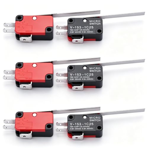 Twidec/6Pcs Micro Limit Switch Long Straight Hinge Lever Arm SPDT Snap Action Switch for Arduino V-153-1C25 - style: V-153-1C25