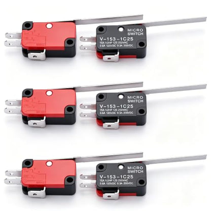 Twidec/6Pcs Micro Limit Switch Long Straight Hinge Lever Arm SPDT Snap Action Switch for Arduino V-153-1C25 - style: V-153-1C25
