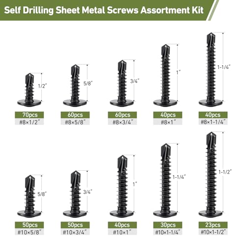 Black Self Tapping Screws Assortment Kit 463PCS, Modified Truss Head - size: B #8#10 463PCS