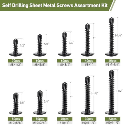 Black Self Tapping Screws Assortment Kit 463PCS, Modified Truss Head - size: B #8#10 463PCS
