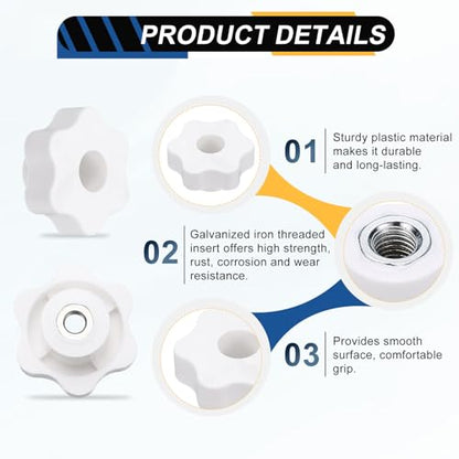 HARFINGTON 5pcs Star Knobs M8 Female Thread 48mm Head Iron Insert White - color: White, size: M8 x 48mm