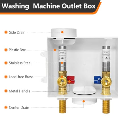 HeSun Washing Machine Outlet Box, 1/2"MIP(Sweat) x 3/4"MHT Outlet(WM006-1) - size: Washing Machine Box W/ SS Arrestor, style: Sweat MIP