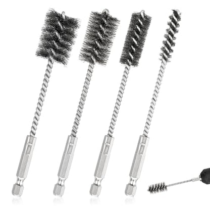 4 Pcs Stainless Steel Wire Brushes for Drill Stainless Steel Bore Brush Set 3/8'' 1/2'' 3/4'' 7/8'' Bristles Wire Brush with Hex Shank Handle for Drill Ports Tubes Bearings Cleaning Parts