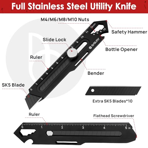 BIBURY 2 Pcs 18mm Retractable Utility Knife, Stainless Steel Box Cutter - color: Black