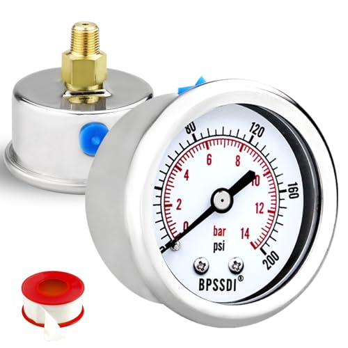 0-200 Psi Low Pressure Gauge, 2" Dial Size, 1/8 NPT Back Mount, Stainless Steel Case for Water Pressure Gauge Test for Water Pipe, HVAC(with Tape) - size: 0-200 psi, style: Back Mount(1/8" NPT)