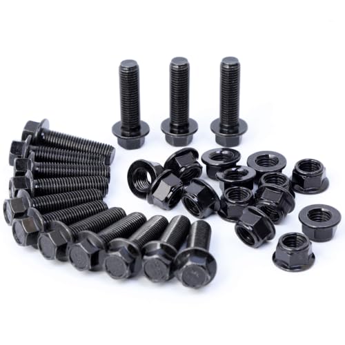 Minho M10-1.25 x 35mm Flange Head Bolts in Carbon Steel Material, Hexagon Screws Come with Flange Nuts,Black Oxide Finish Plated,Full Thread, 8 Sets - size: M10-1.25*35