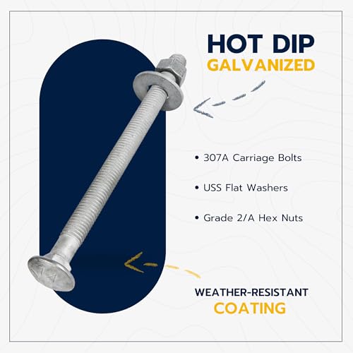 1/2" x 7" (25 Pack) Galvanized Carriage Bolt Kit Grade 307A Includes 1/2" USS Flat Washers (25 pcs) and 1/2"-13 Hex Nuts (25 pcs), Hot Dip Galvanized for Exterior Use by Makers Bolt - size: 1/2 x 7