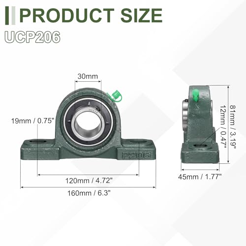 uxcell UCP206 Pillow Block Bearings, 30 mm Bore Self Alignment, (ABEC3) - size: UCP206 (Bore 30mm)
