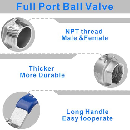 DERNORD Full Port Ball Valve 2 Inch - Male x Female Stainless Steel 304 Heavy Duty for Water, Oil, and Gas,1000WOG (2 Inch NPT) - size: 2 Inch NPT, style: Pack of 1