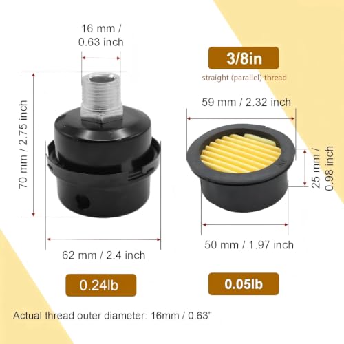2-Pack 3/8Inch Air Compressor Intake Filter Silencer Muffler - size: 3/8"