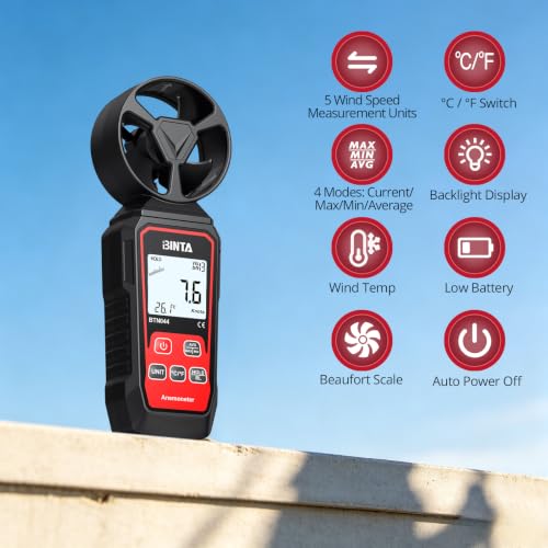 BINTA Handheld Digital Anemometer, Portable Wind Speed Meter with Backlight