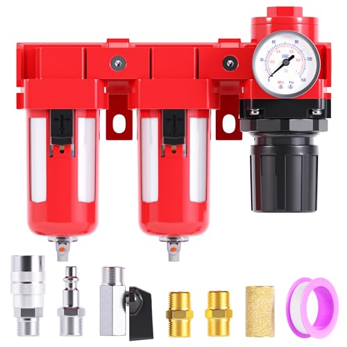 TAILONZ PNEUMATIC 3/8 Inch NPT 150PSI 3 in 1 Air Filter Pressure Regulator Combo Piggyback, Air Tool Compressor Filter, 5 Micron Filter Element(Manual Drainage) - size: 3/8 Inch NPT