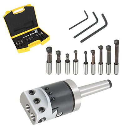 2 Inch Boring Head, 9-Pack Carbide Boring Bar Set Milling, MT2 Shank 3/8-16 Thread and 1/2 Inch Shank Boring Bar Sets