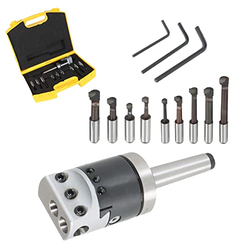 2 Inch Boring Head, 9-Pack Carbide Boring Bar Set Milling, MT2 Shank 3/8-16 Thread and 1/2 Inch Shank Boring Bar Sets