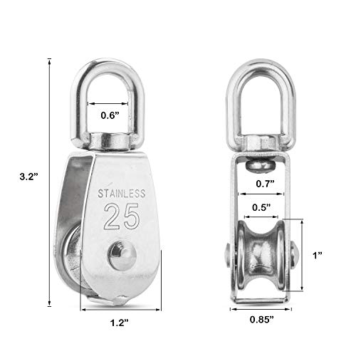 M25 Single Pulley Block Loading 550lbs, CBTONE 10 Pack 304 Stainless Steel Wire Rope Single Roller 25mm Lifting Crane Swivel Hook