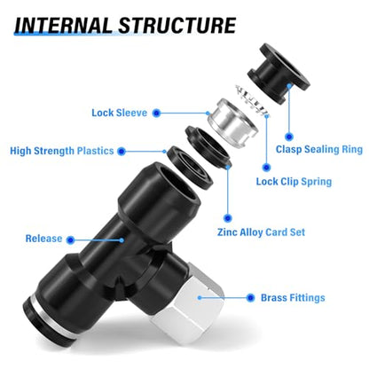 TAILONZ 1/4" OD x 1/8" FNPT Push to Connect Branch Tee Fitting 10Pcs - size: 1/4"OD x 1/8"FNPT