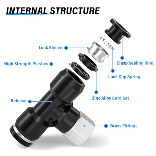 TAILONZ 1/2" OD x 3/8" FNPT Push to Connect Branch Tee Fitting 10Pcs - size: 1/2"OD x 3/8"FNPT