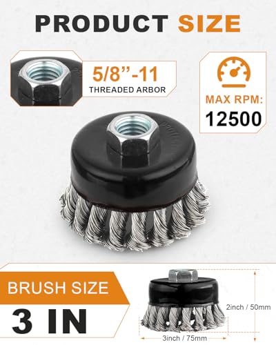 Rocaris 9 Pcs 3Inch Wire Wheel Cup Brush for 4 1/2 Angle Grinder