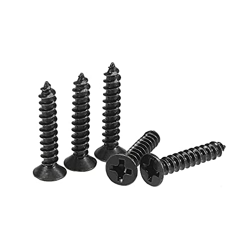uxcell M3.5 x 20mm Wood Screws Phillips Flat Head Carbon Steel Self Tapping Screws Black 200pcs - size: M3.5 x 20mm