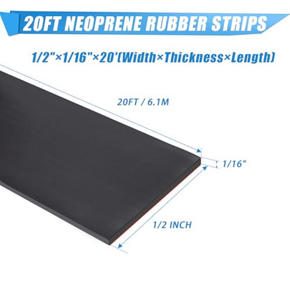 Adhesive Rubber Strips Neoprene Rubber Sheets, Rolls & Strips with Adhesive Backing Rubber Pads Self Stick Seal Rubber Gasket Adhesive Back for Matting Padding - 1/2" Wide x 1/16" Thick x 20' Long - size: 1/2" Wide x 1/16" Thick x 20' Long