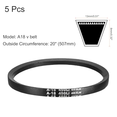 uxcell 5Pcs A18 Classic Wrapped Rubber V-Belt, 20" Lo x 0.51" W x 0.32" H - size: A18