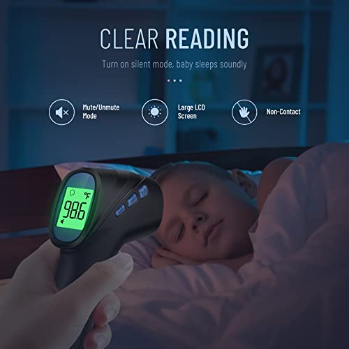 Forehead Thermometer for Adults and Kids, Non Contact, 1s Result (Black) - color: Black