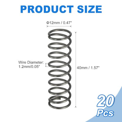 uxcell 20Pcs Compression Spring 12mm OD 1.2mm Wire Size 40mm Free Length - color: Silver Tone, size: 12mm x 1.2mm x 40mm