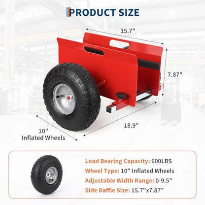 600 LBS Panel Dolly, Door Dolly Adjustable Drywall Mover with 10" Tires - size: Red-2 PCS