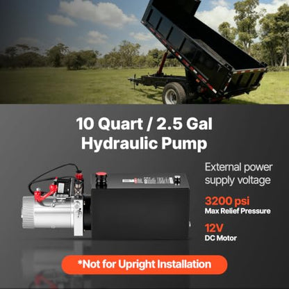 VEVOR 10 Quart Hydraulic Pump DC 12V 1.6KW Double Acting Dump Trailer Pump - size: 10 Quart, style: Double Acting