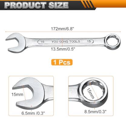 HARFINGTON Metric Combination Wrench, 15mm Open End & 15-Degree Offset - size: 15mm