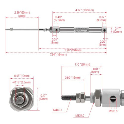 Heschen Stainless Steel Slim Air Pneumatic Cylinder, CDJ2B 10-60, M5 Port, 10mm Bore, 60mm Stroke, Double Acting Single Rod - size: 60mm Stroke