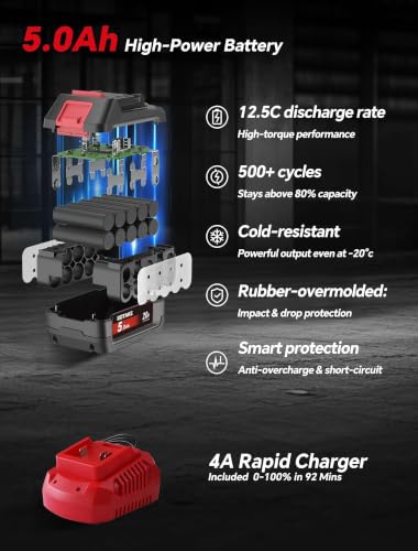 ROTAKE 20V Mid-Torque 1/2" Cordless Impact Wrench Kit, 880 FT-LBS, TB2 - size: 1/2" (880 ft-lbs) TB2