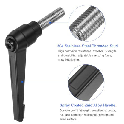 uxcell 2pcs Clamping Lever Handles, M12 x 35mm 304 Stainless Steel Threaded Male Stud, Adjustable Handles Locking Quick Release Ratchet Push Button Bolt Knobs, Black - size: M12 x 35mm