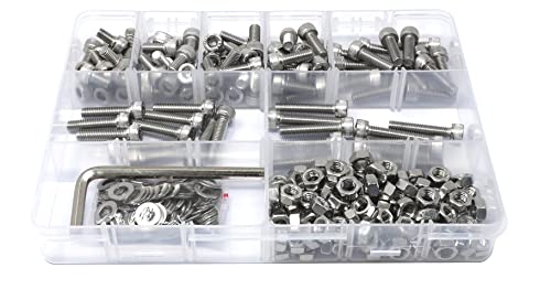 iexcell 240 Pcs M6 x 8/10/12/14/16/20/25/30 Stainless Steel 304 Hex Socket Head Cap Screws Bolts Nuts Washers Assortment Kit - size: M6 x 8/10/12/14/16/20/25/30mm