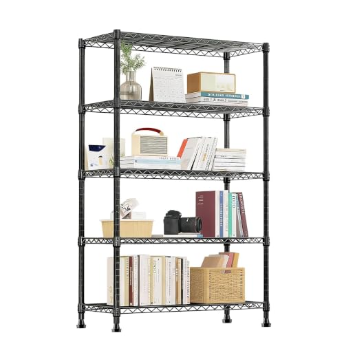 Storage Shelves - 5 Tier Metal Shelving Unit, 14" D × 36" W × 72" H - color: Black, size: 14"D X 36"W x 72"H, 5 Tier