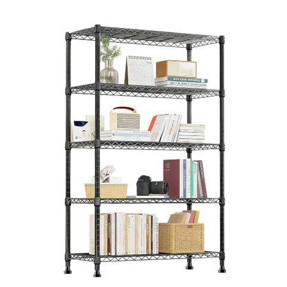 Storage Shelves - 5 Tier Metal Shelving Unit, 14" D × 36" W × 72" H - color: Black, size: 14"D X 36"W x 72"H, 5 Tier
