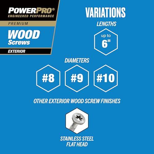 Power Pro Exterior Wood Screws, #8 x 2in, 3000 Pieces, Bronze - color: Bronze, size: #8 x 2"