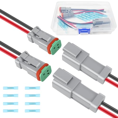2 Kit Deutsch DT 2 pin Grey Male Female Wiring Harness, 16 AWG - color: Grey 2Pin, size: 2Set