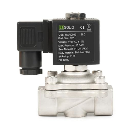 U.S. Solid 3/8" Stainless Steel Solenoid Valve -110V 120V AC, Normally Closed, 145 PSI Electric Valve for Water, Air, Diesel - size: 3/8 Inch