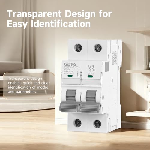 GEYA 2P 6A 300VDC Non-Polar Miniature Circuit Breaker,6kA Breaking Capacity,C Curve MCB,DIN Rail Mount, Thermal Magnetic Trip for Screen, Energy Storage and Other DC Non-Polar Applications - size: 6 Amps+DIN Rail
