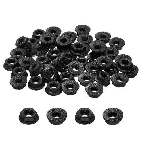 50Pcs Serrated Flange Hex Nuts-1/4-20-UNC Carbon Steel - color: Black, size: 1/4"-20