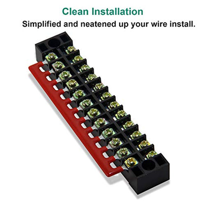 Terminal Block Strip, 12 Circuits 600V 15A, Dual Row Screw, 5 Sets