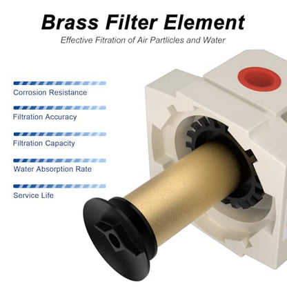 AIRZOE 1/2" NPT Compressed Air Filter, Semi-Auto Drain,0-150psi, AF4000-04 - size: 1/2" NPT