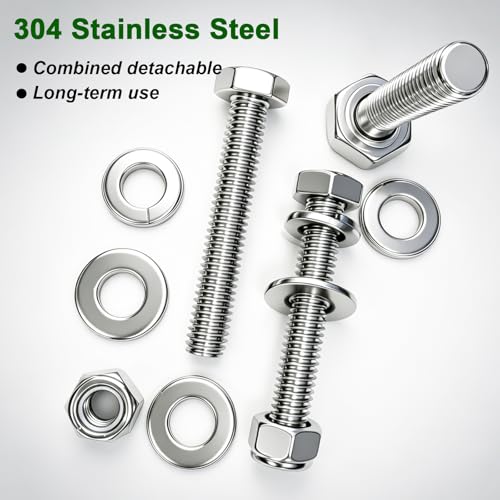 20 Sets 1/4-20×1-1/4" Stainless Steel Hex Head Screws Bolts, Nuts, Flat & Lock Washers,18-8(304) Full Thread - color: Silver-hex, size: 1/4-20×1-1/4"(20 sets)