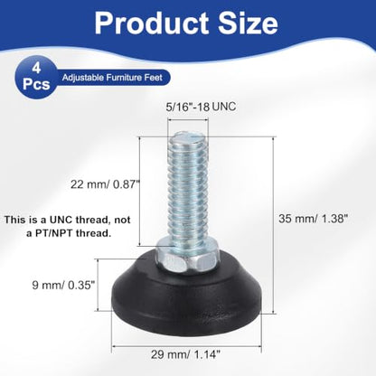 uxcell 5/16"-18 Thread Furniture Feet Levelers, 4Pcs 22mm l Adjustable Furniture Feet Screw in Threaded Leveling Leg Screw on Chair Foot Glides Leveling for Table Chair Cabinet Black - size: 5/16"-18 22mm