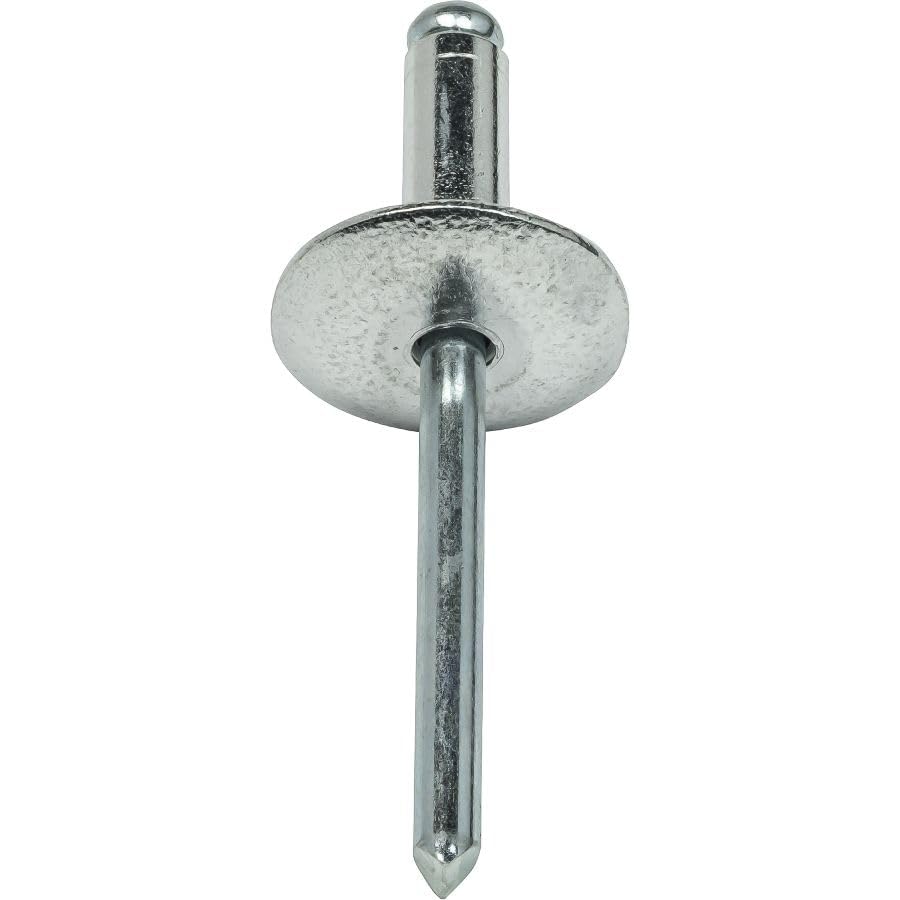 Fastenere Large Flange Pop Rivets - 3/16" x 3/8" (50 Pack) Aluminum Body Steel Mandrel, Heavy Duty Dome Head Blind Rivets, Open End 6-6 Gap .251" - .375" - Corrosion Resistant, High Shear Strength - size: 3/16" x 3/8" (6-6) (50 Pack)