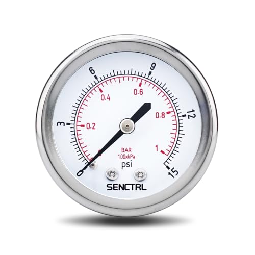 SENCTRL 0-15 Psi Low Pressure Gauge, 1/4" NPT Back Mount - size: 0-15Psi, style: Back Mount