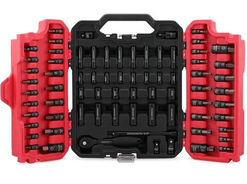 73-Piece Impact Socket Set with Hex & Torx Bit Sockets, SAE & Metric Deep & Shallow Sockets, Ratchet Handle, Universal Joint, Adapters & Extension Bars, CR-MO Steel - style: 73-Piece Master Impact Set